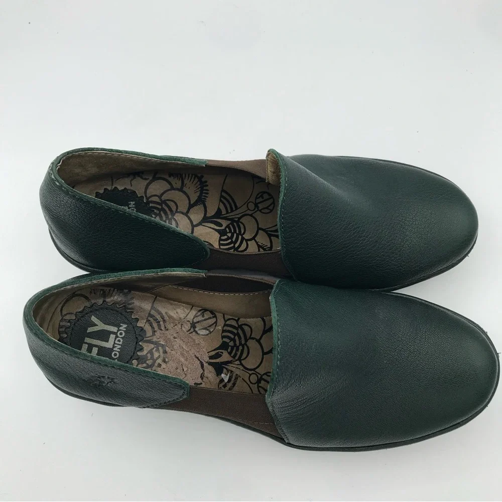Fly London Shoes YUA Women's 39 US 8-8.5 Platform Wedges Green Leather Bootie